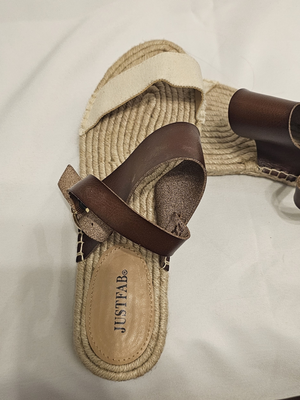 JustFab Brown and Cream Espadrille Slide Sandals